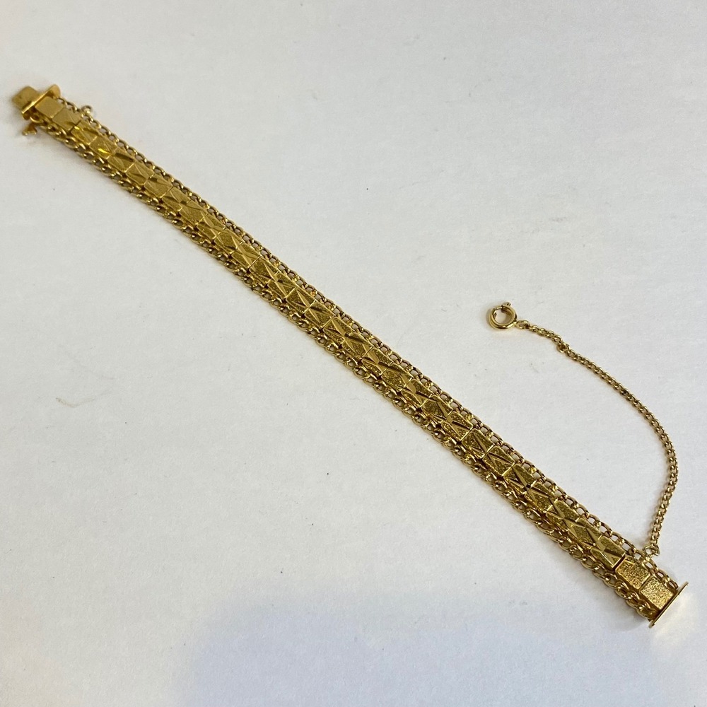 Vintage Gold Tone Geometric Link Bracelet Etched Rope Safety Chain 6.5" Retro - Picture 8 of 11